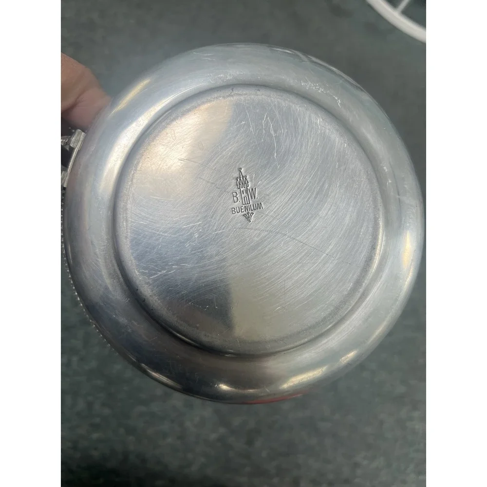 Vintage Hammered Aluminum Covered Crumb Catcher Serving Platter Hinged Cover